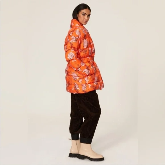 Rachel Antonoff Midi-Length Toni Puffer Jacket Orange Roaster Print - Picture 4 of 16